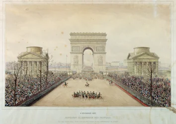 Einzug von Napoleon III. in Paris durch den Arc de Triomphe, am 2. Dezember 1852